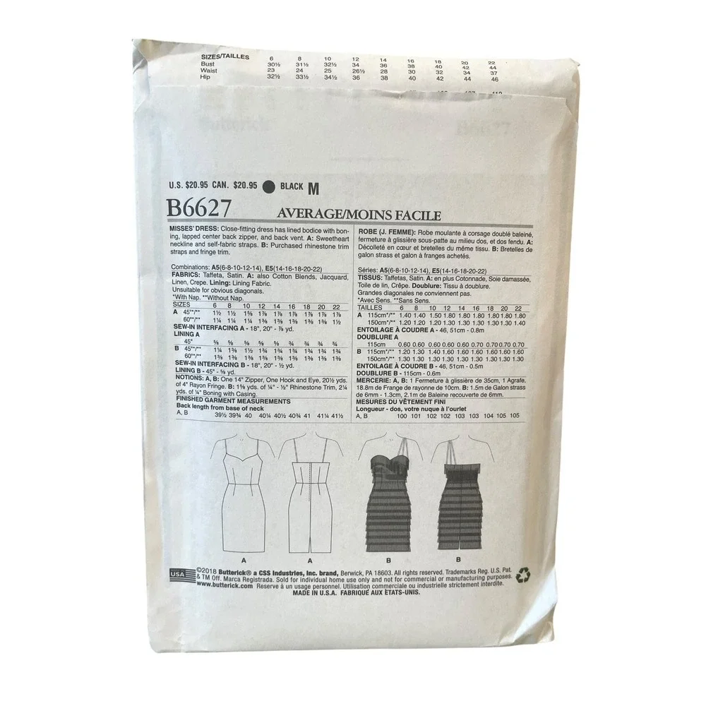 Butterick B6627 Misses Dress Sewing Pattern‎ E5 (14-22) Fringe Slip